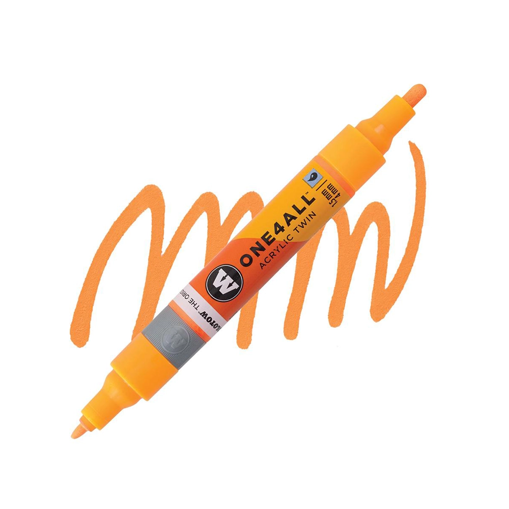 Molotow ONE4ALL Acryl Twin двустранен акрилен маркер, 1,5 + 4 мм, наситено оранжев
